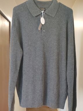 J. Crew Gray Ribbed Long-Sleeve Polo